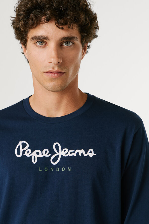 Pepe Jeans T-shirt de manga comprida com logo azul