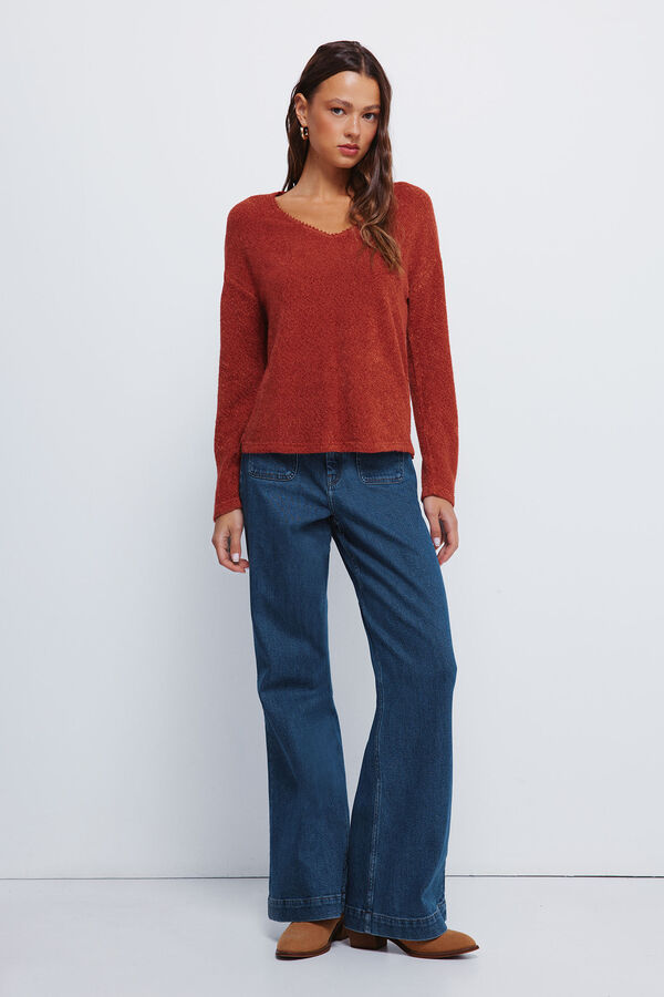 Springfield T-shirt chenille com decote em renda vermelho