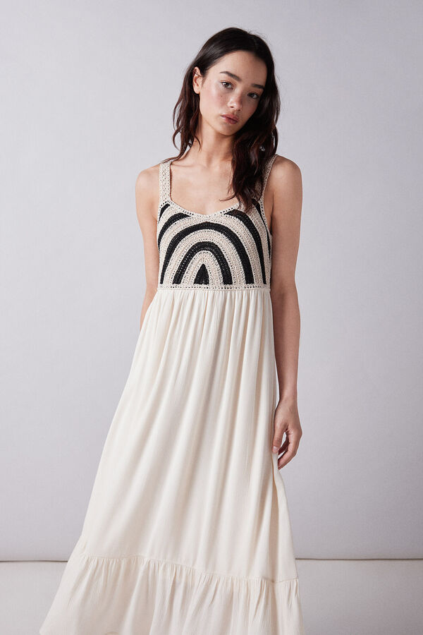 Springfield Vestido midi combinado crochet bege