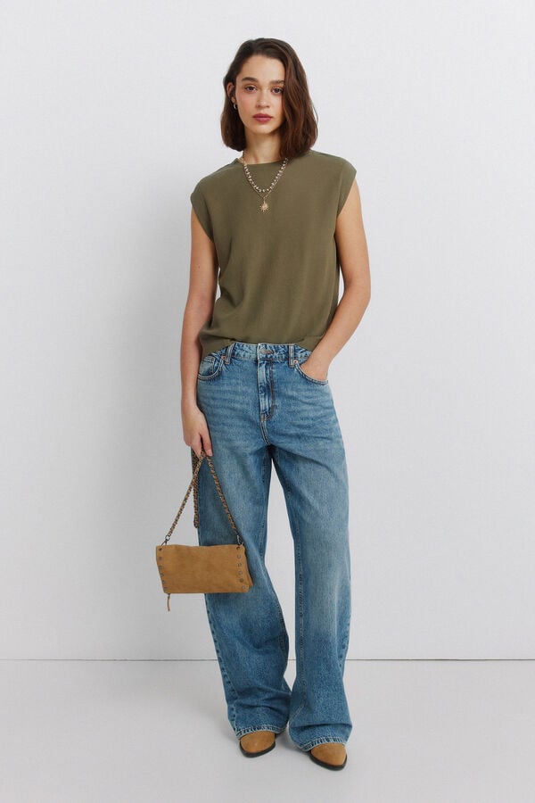 Springfield T-shirt reta b&aacute;sica lisa Caqui escuro