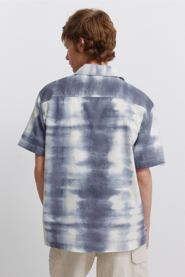 Springfield Camisa de manga curta bowling estampada azul