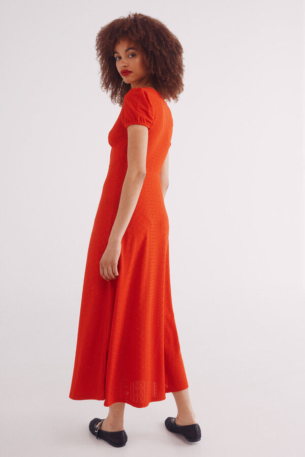 Springfield Vestido midi bordado circular suíço vermelho