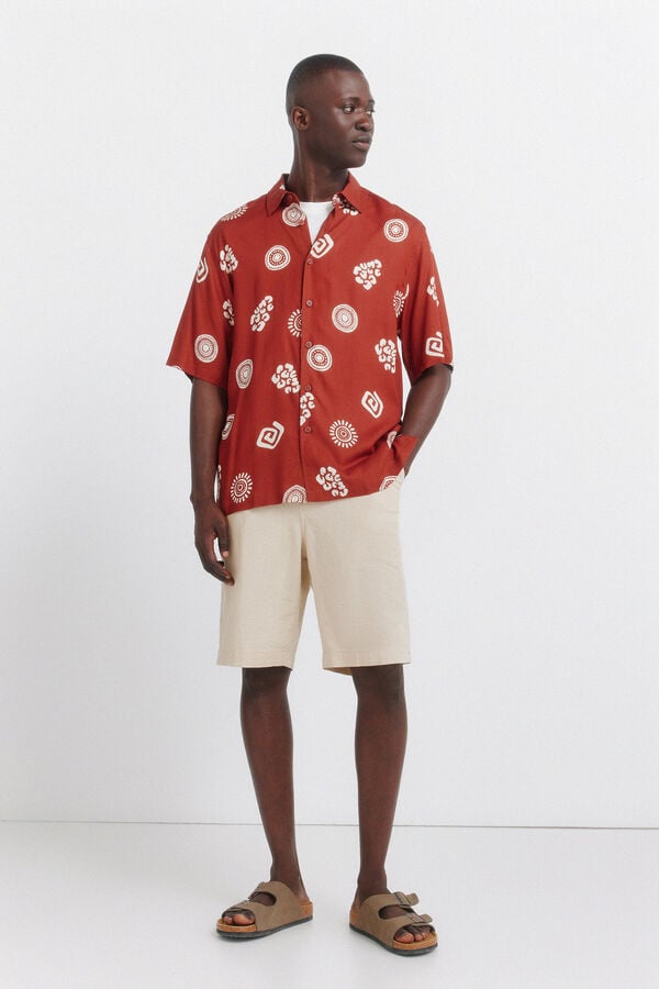 Springfield Camisa de manga curta em viscose estampada vermelho