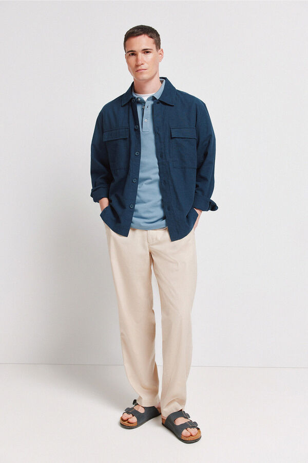 Springfield Polo piqu&eacute; punho em contraste slim fit azul