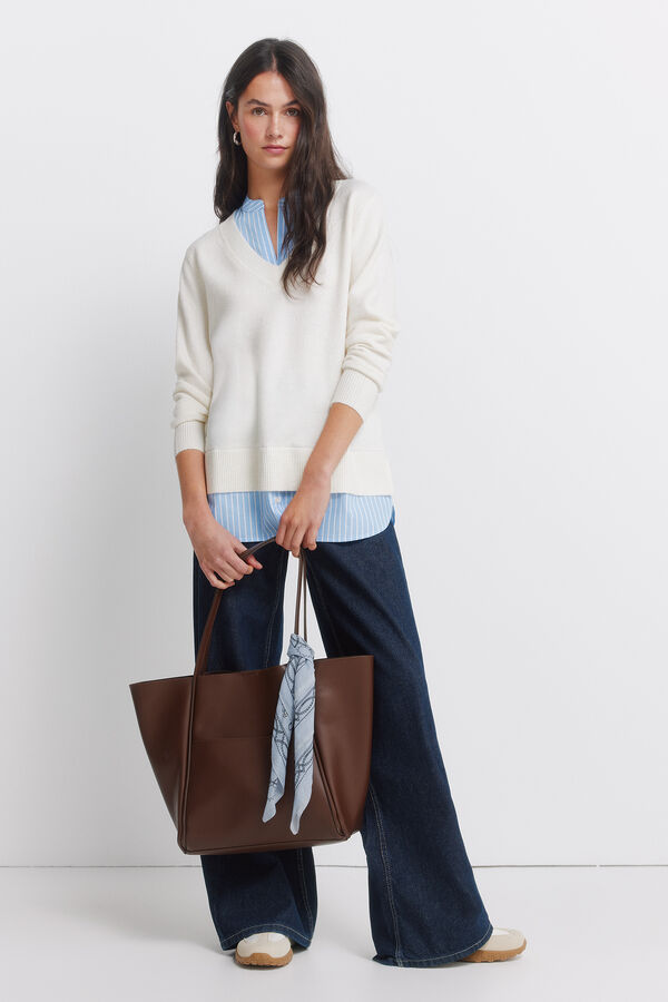 Springfield Camisola gola mao bimaterial bege