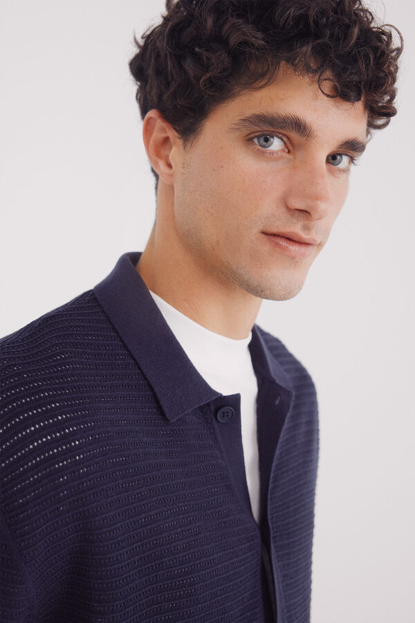 Springfield short sleeve neck polo shirt neck cardigan blue