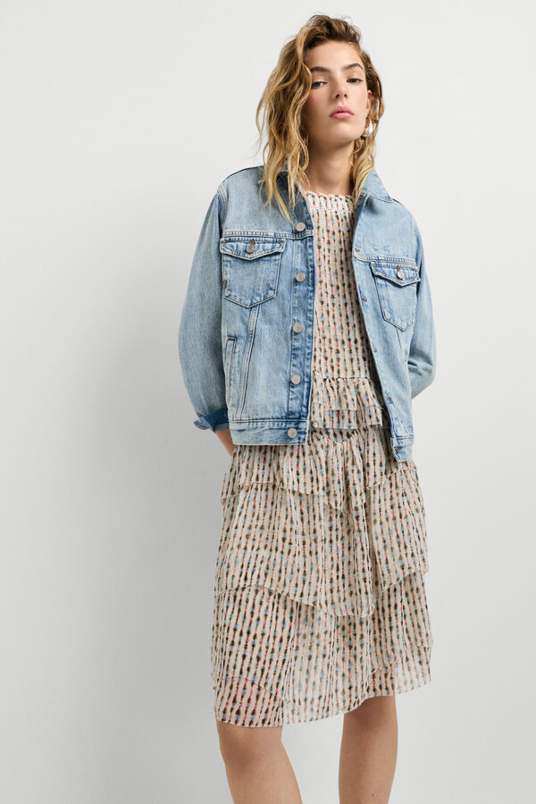 Pepe Jeans Saia midi com folho assim&eacute;trico rosa