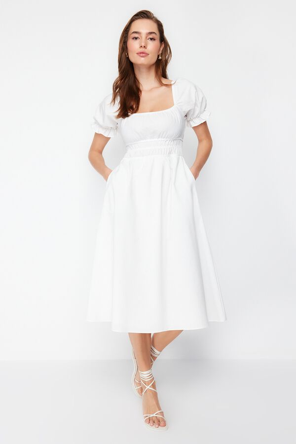 Trendyol Vestido midi com mangas bufantes bege