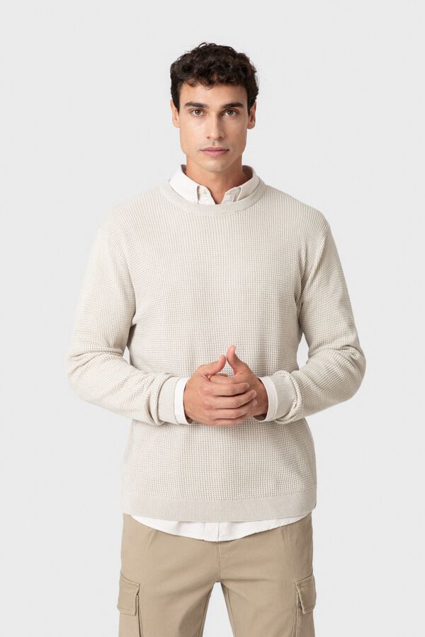 Celopman Camisola b&aacute;sica gola redonda bege
