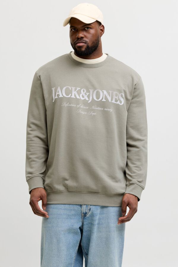 Jack & Jones PLUS Sweatshirt manga curta em algod&atilde;o cinzento