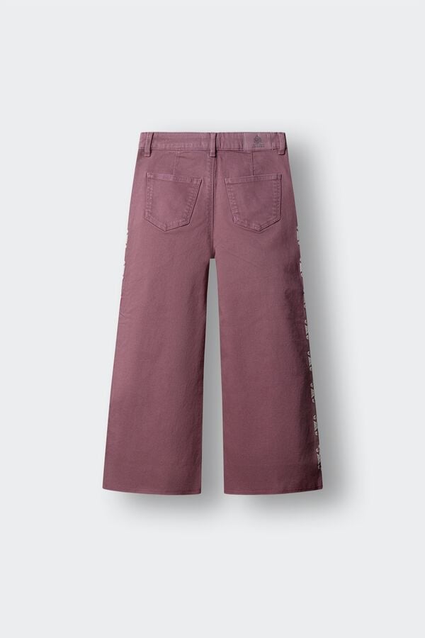 Springfield Kids Cal&ccedil;as wideleg em sarja com bordado lateral para menina rosa