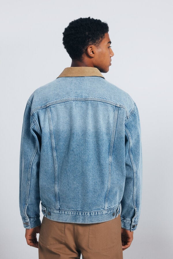 Springfield Jaqueta jeans oversized com gola contrastante azul