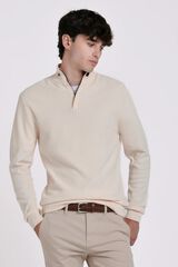 JVZ Camisola de gola alta com tira em contraste bege