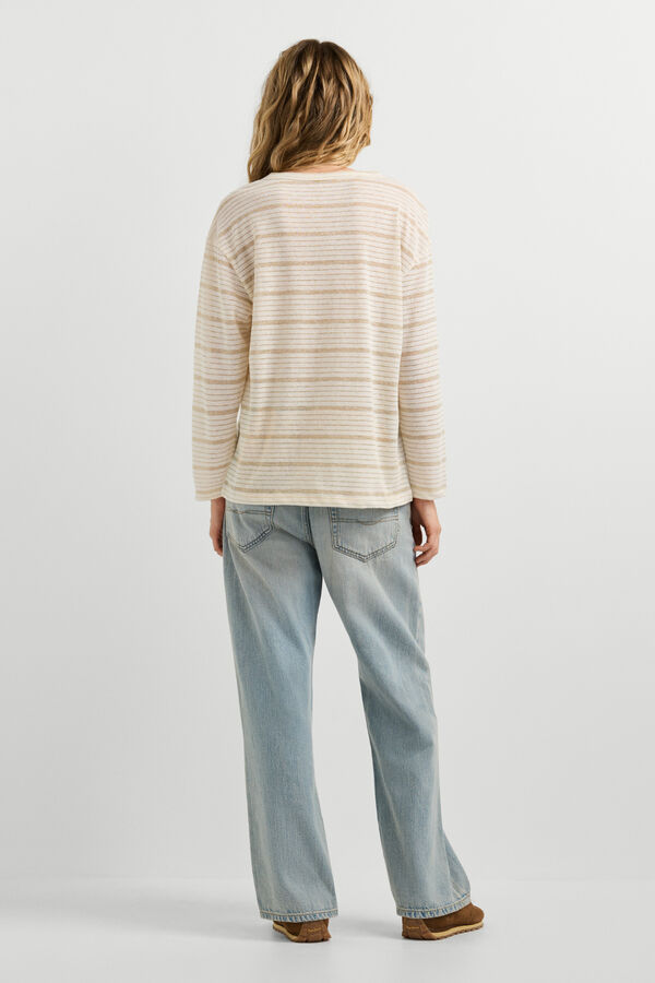 Pepe Jeans T-shirt de riscas de manga comprida bege