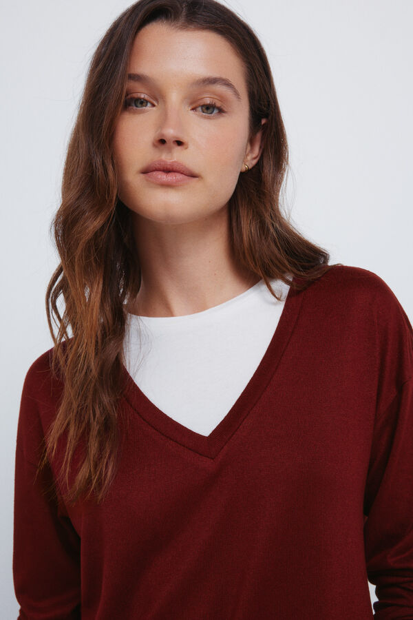 Springfield T-shirt gola em V estampado