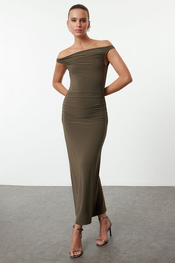 Trendyol Vestido de malha Caqui escuro