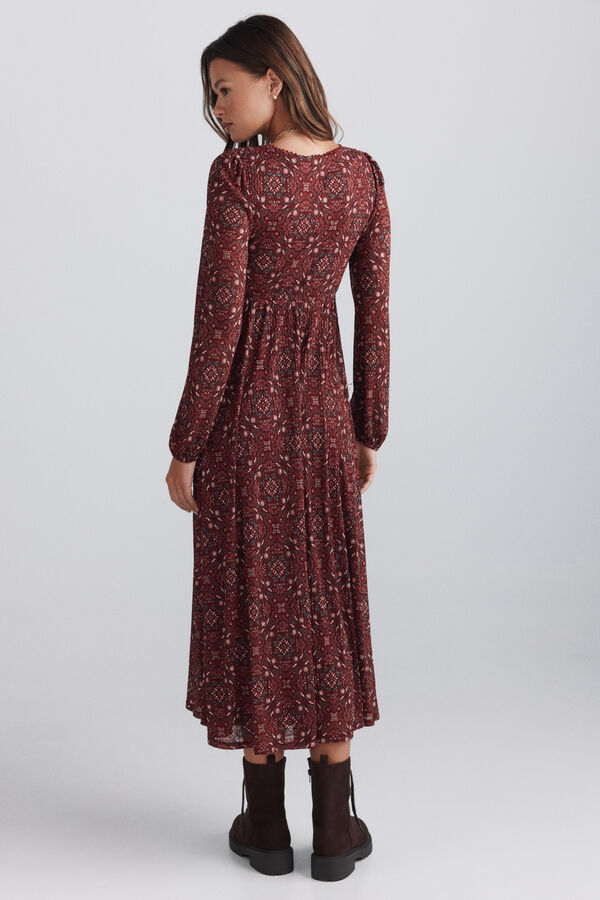 Springfield Vestido midi estampado boho vermelho