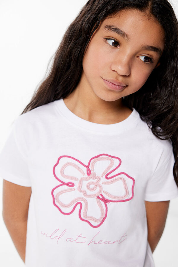 Springfield Camiseta bordado flor niña blanco