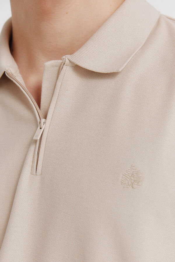 Springfield Polo piqu&eacute; fecho-&eacute;clair regular fit bege