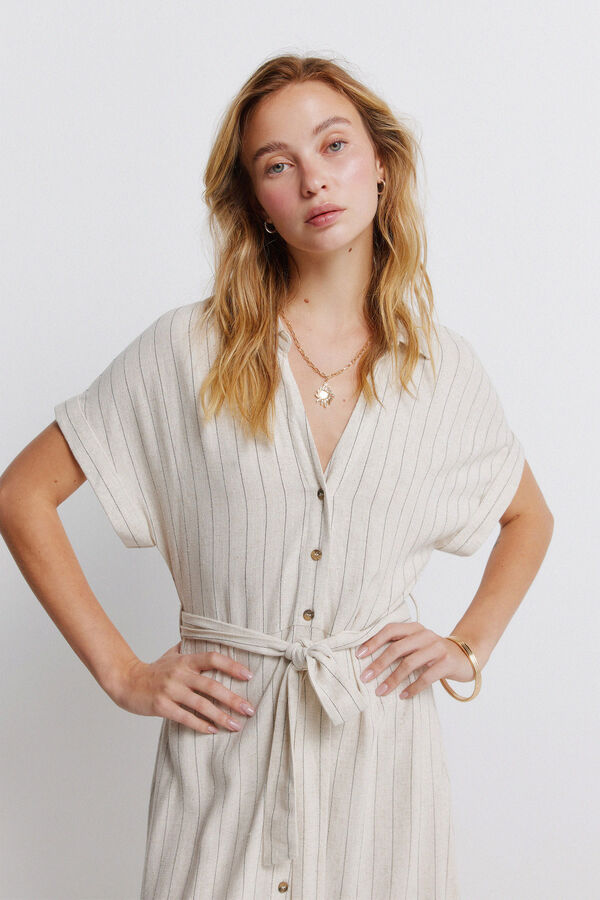 Springfield Vestido camiseiro &agrave;s riscas cru