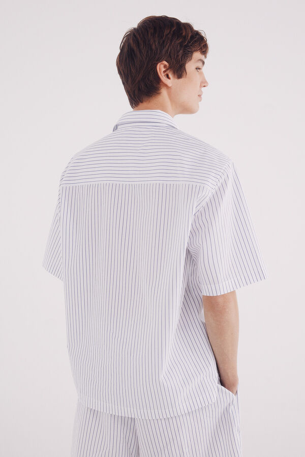 Springfield Camisa de popelina riscas de manga curta branco