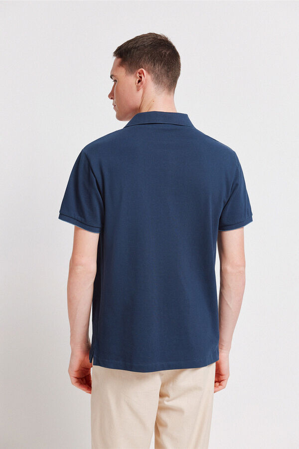Springfield Polo piqu&eacute; punho em contraste slim fit azul