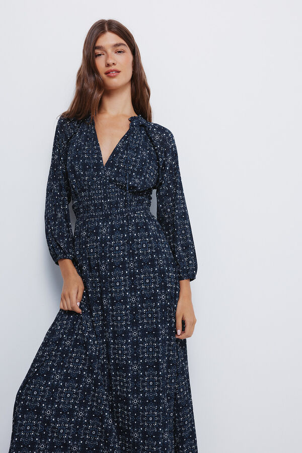 Springfield Vestido midi com cintura elástica azul