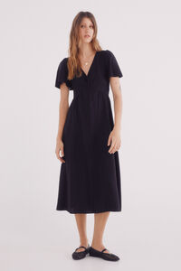 Springfield Vestido midi escote nudo lino