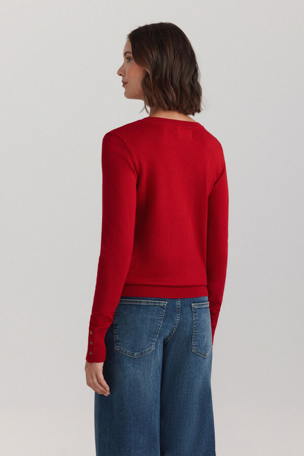 Springfield Camisola b&aacute;sica fina com bot&otilde;es vermelho
