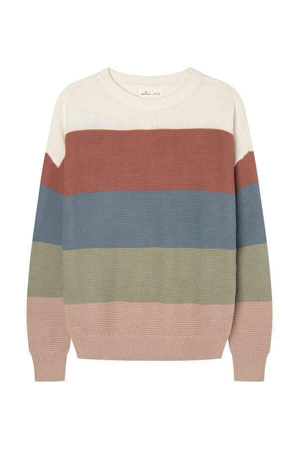 Springfield Colour block cotton striped jumper natural