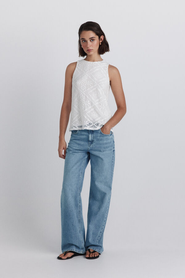 Springfield T-shirt sem mangas em crochet branco