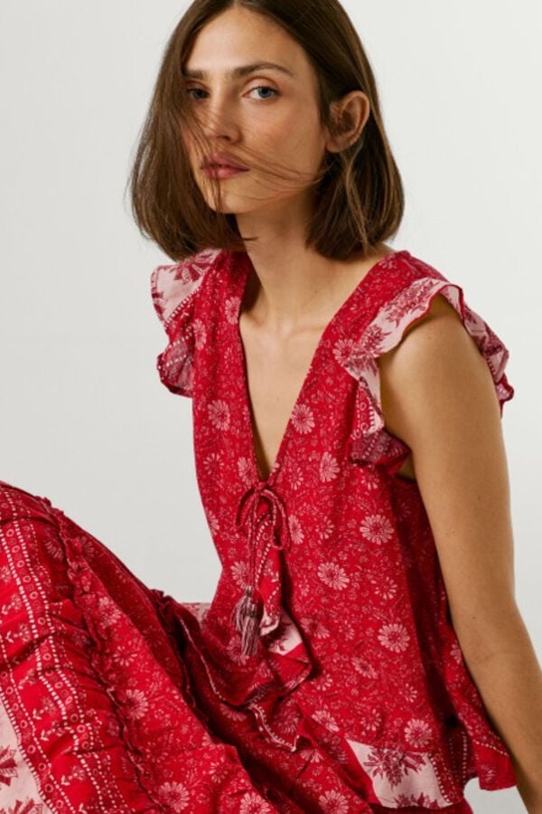 Pepe Jeans Top sem mangas com folhos vermelho