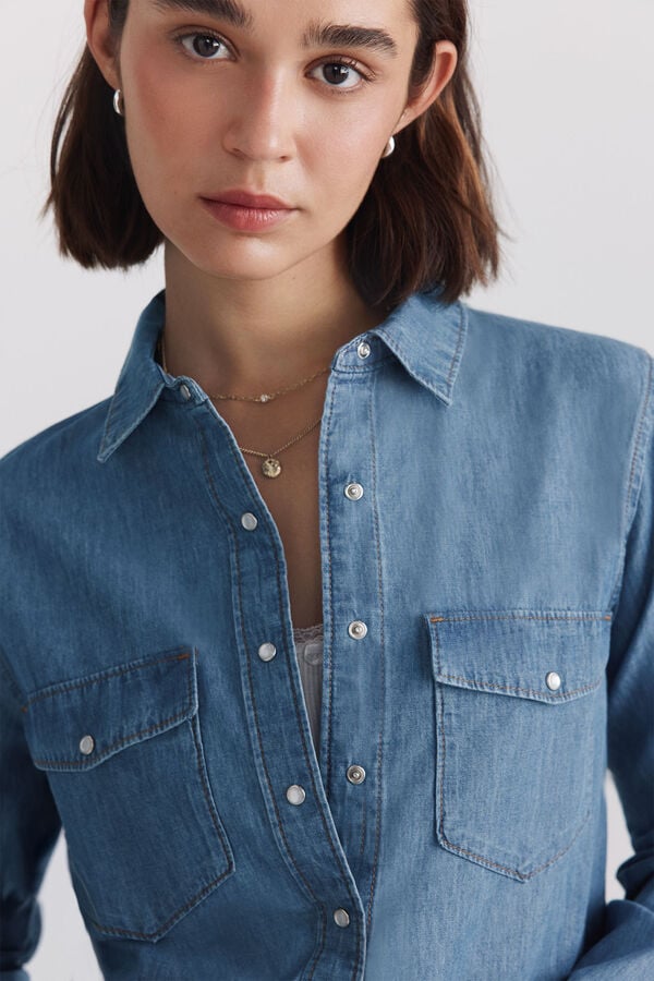 Springfield Camisa b&aacute;sica em denim azul