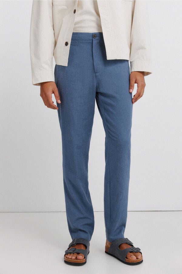Springfield Cal&ccedil;as slim fit confort&aacute;veis de estrutura de linho azul