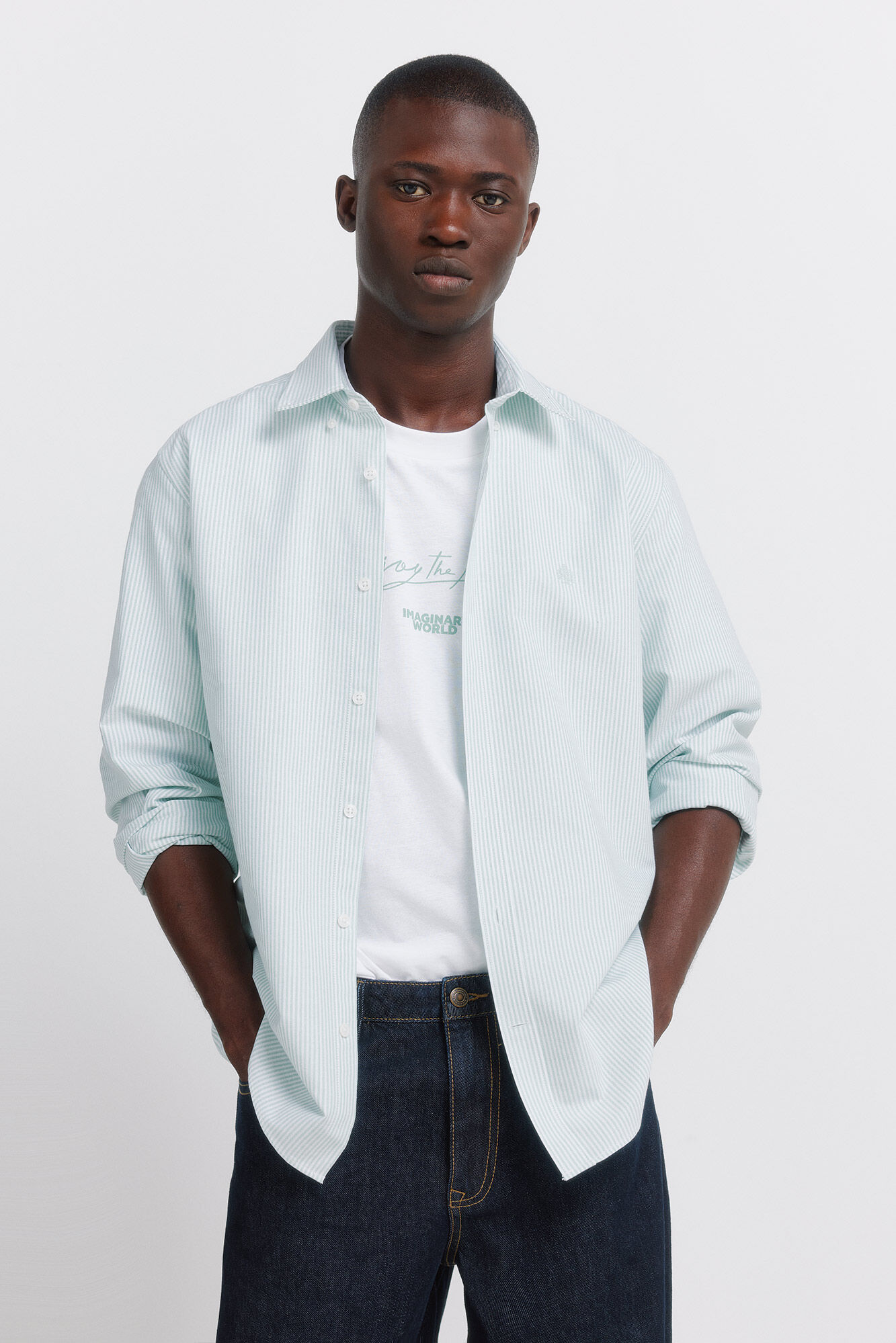 Springfield Camisa oxford &agrave;s riscas sem vincos