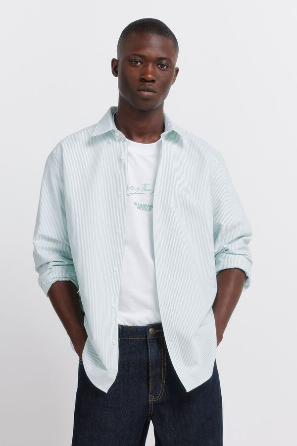 Springfield Camisa oxford &agrave;s riscas sem vincos verde