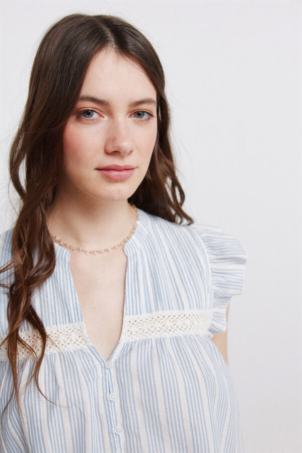 Springfield Blusa rom&aacute;ntica pliegues turquesa