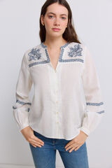 Springfield Blusa bordada de manga comprida branco