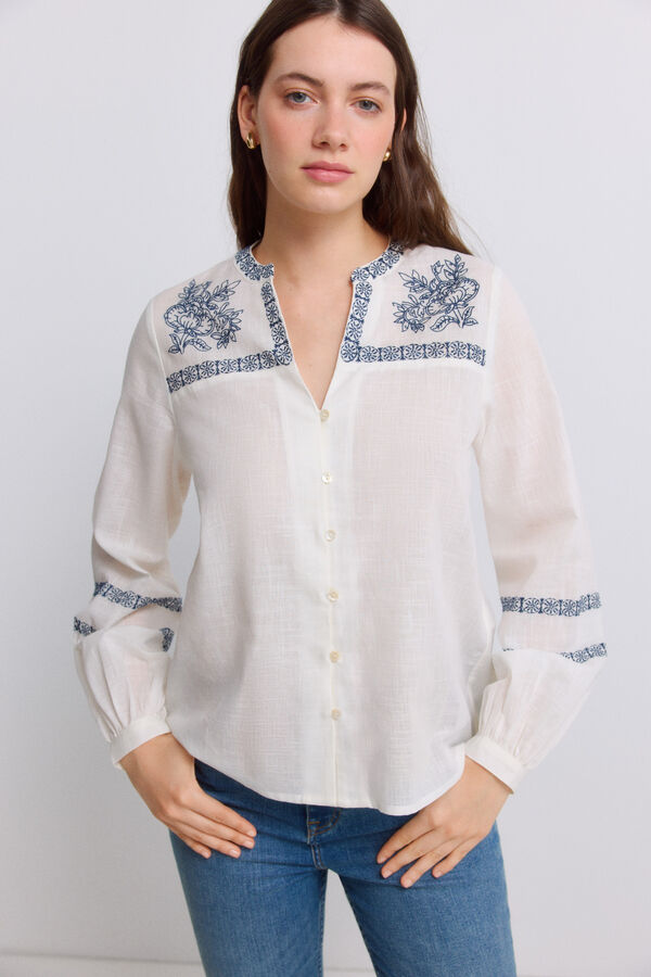 Springfield Blusa bordada de manga comprida branco