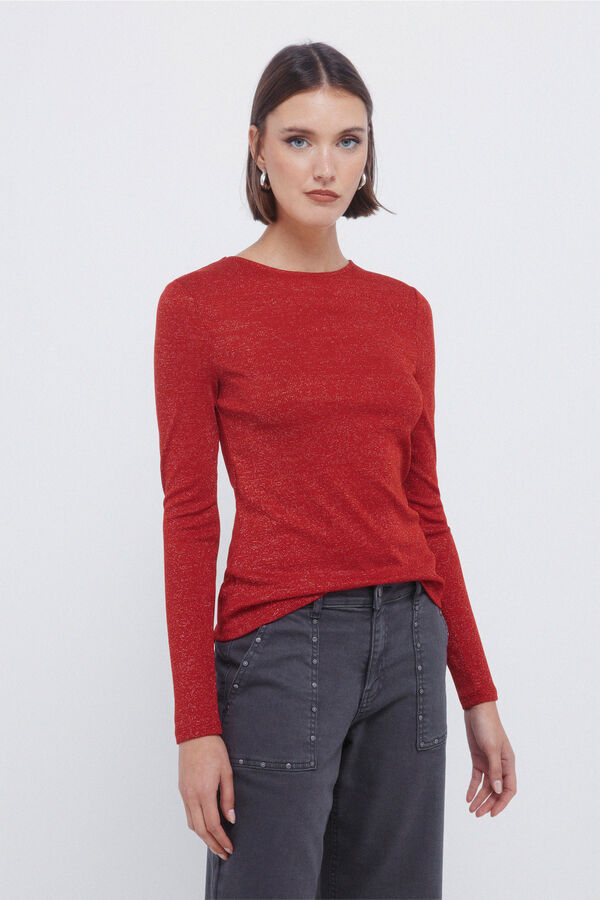 Springfield T-shirt com decote nas costas em lurex vermelho