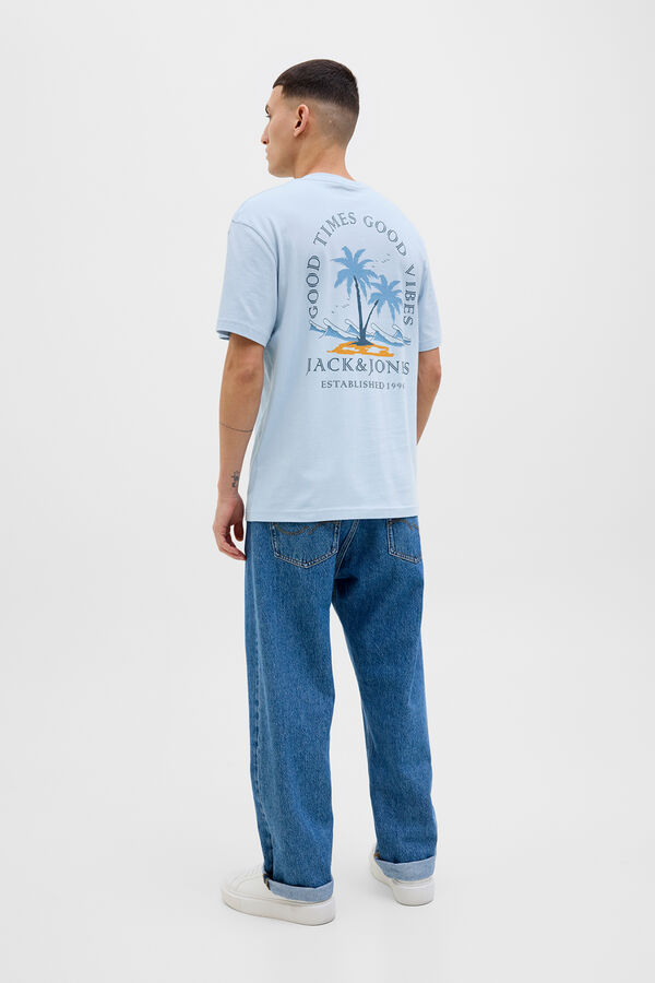 Jack & Jones T-shirt slim com estampado nas costas azul