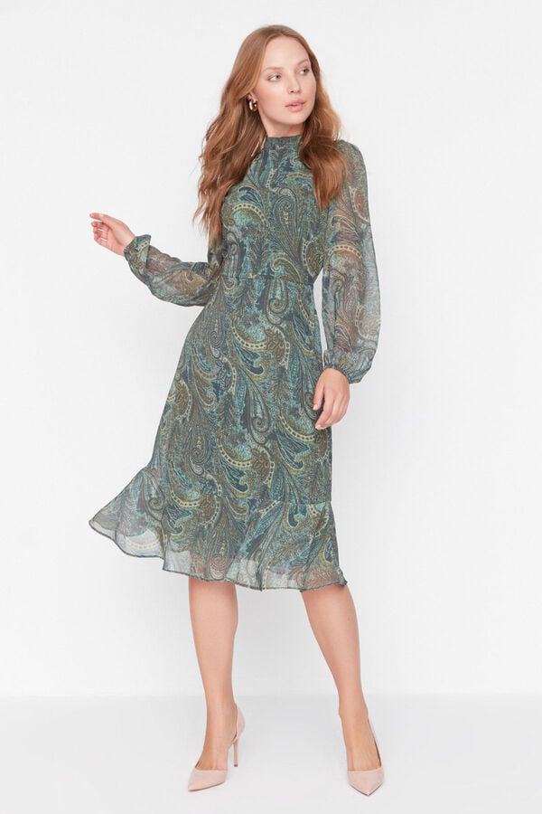 Trendyol Vestido com folhos verde