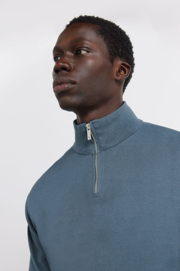 Springfield Camisola b&aacute;sica com fecho de fecho-&eacute;clair azul