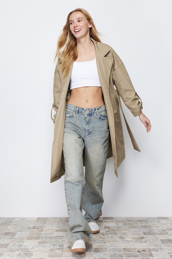 Trendyol Gabardina oversize comprida bege