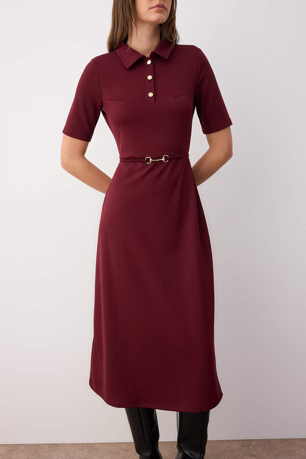 Trendyol Vestido midi bot&otilde;es manga curta estampado