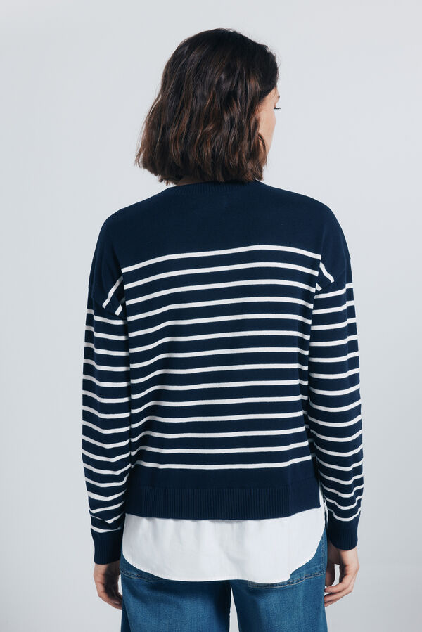 Springfield Jersey riscas combinado com bordado azul