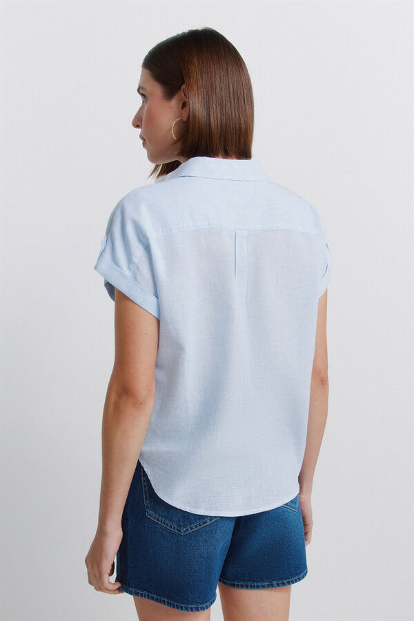 Springfield Camisa de manga curta em linho azul