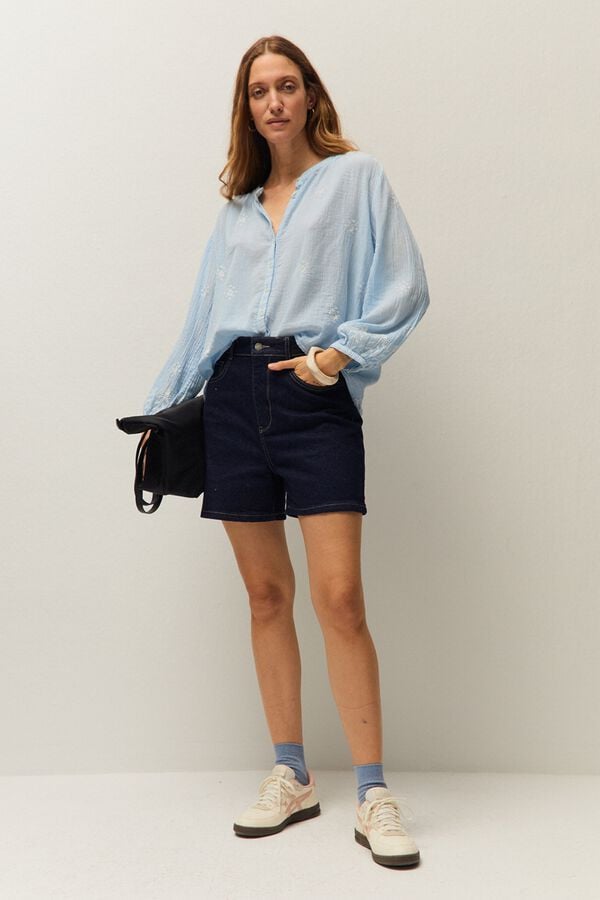 Systemaction Camisa bordada gola mao azul