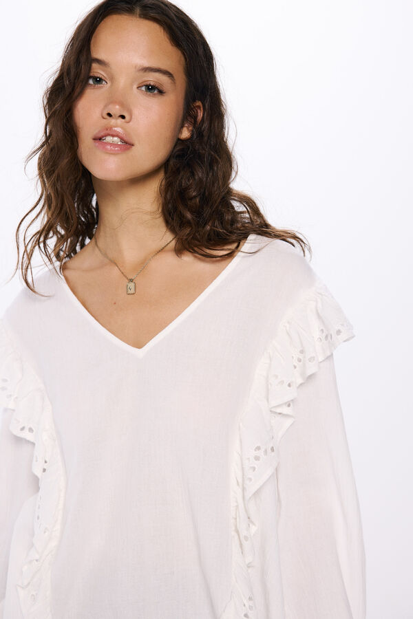 Springfield Blusa Schiffly com babados estampado