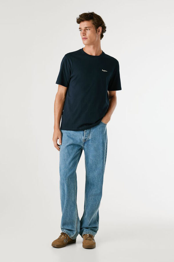 Pepe Jeans Camiseta Regular Fit com Logotipo Bordado azul